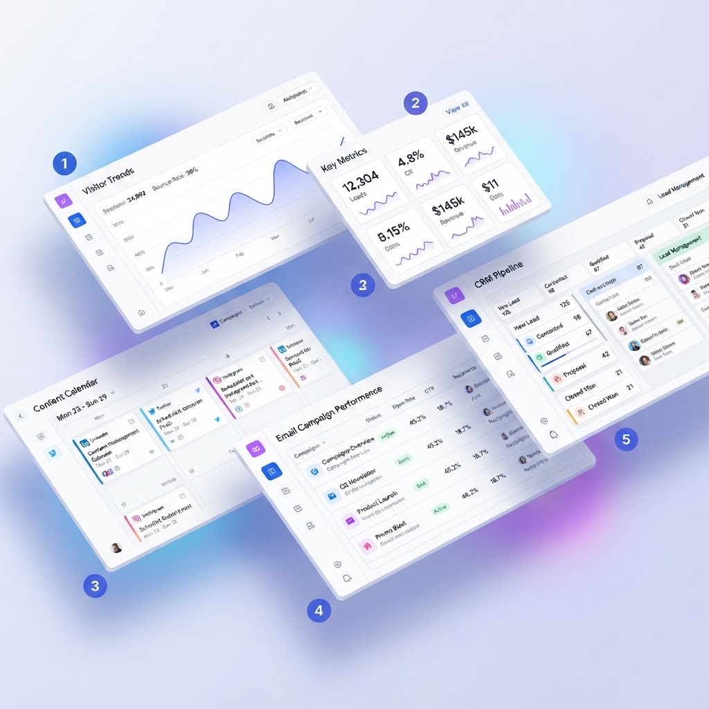 Easy Marketing Pro dashboards showing campaign analytics and ROI