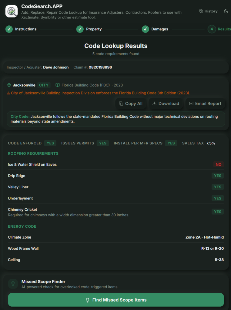 CodeSearch.APP - Code Lookup Results Dashboard