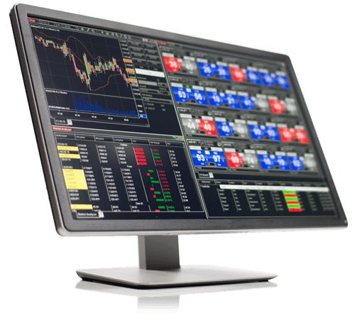 NinjaTrader trading platform with professional charting, market analyzer, and depth of market