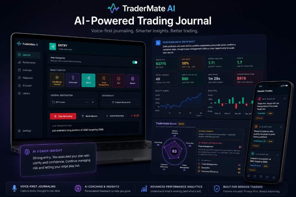 TraderMate AI — AI-powered voice trading journal with performance analytics, AI coach insights, and mobile session timeline