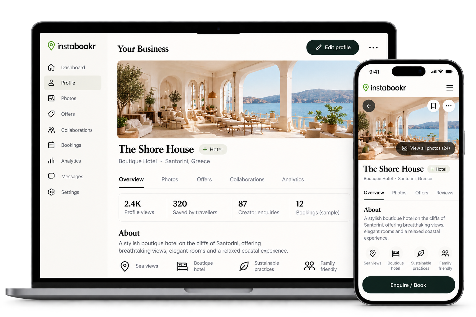 Your Instabookr business dashboard