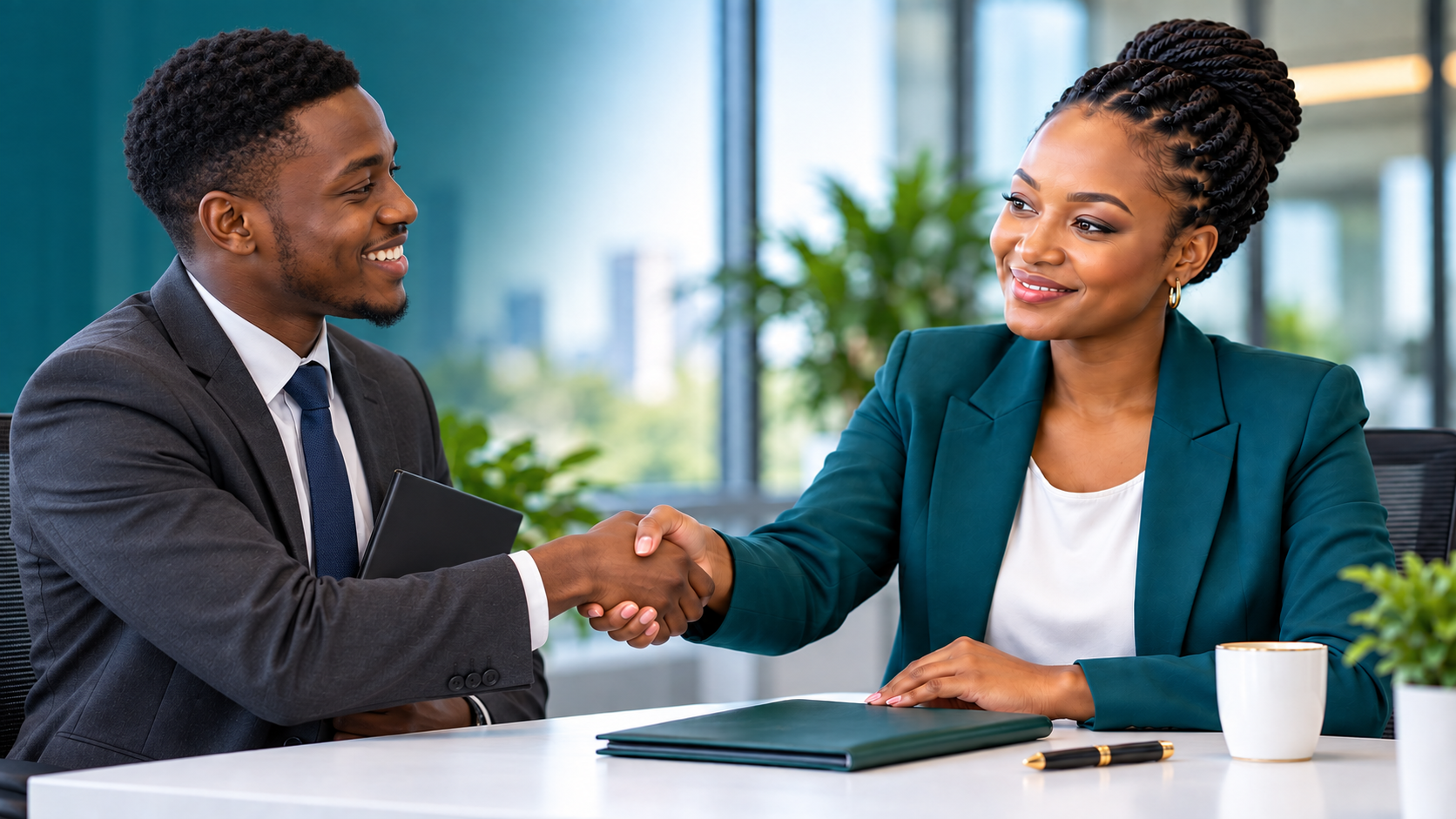 Recruiter and candidate closing a hire with AfriCareers