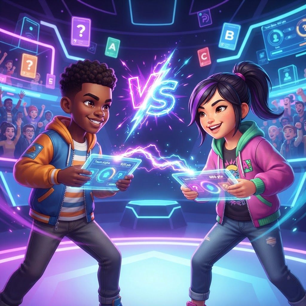 Two classmates facing off in an epic knowledge duel