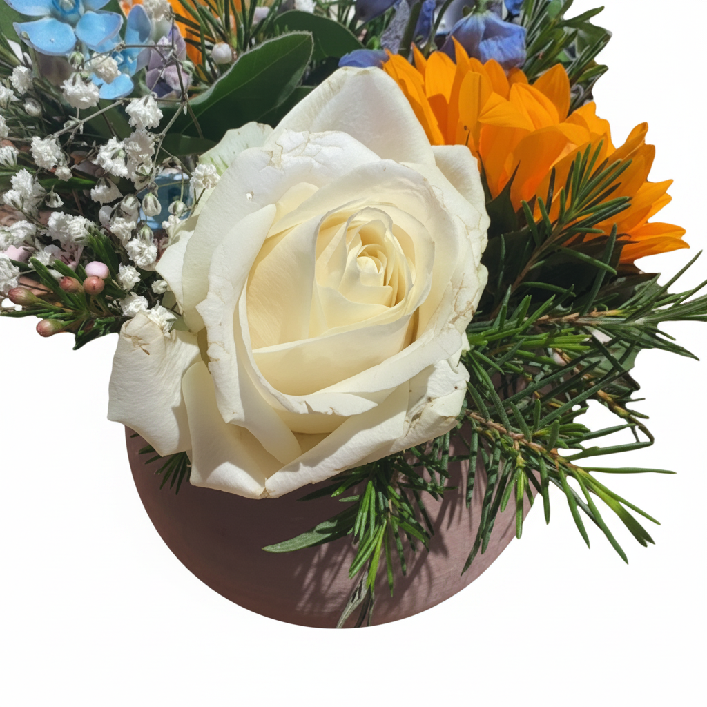 White Rose & Rosemary Arrangement