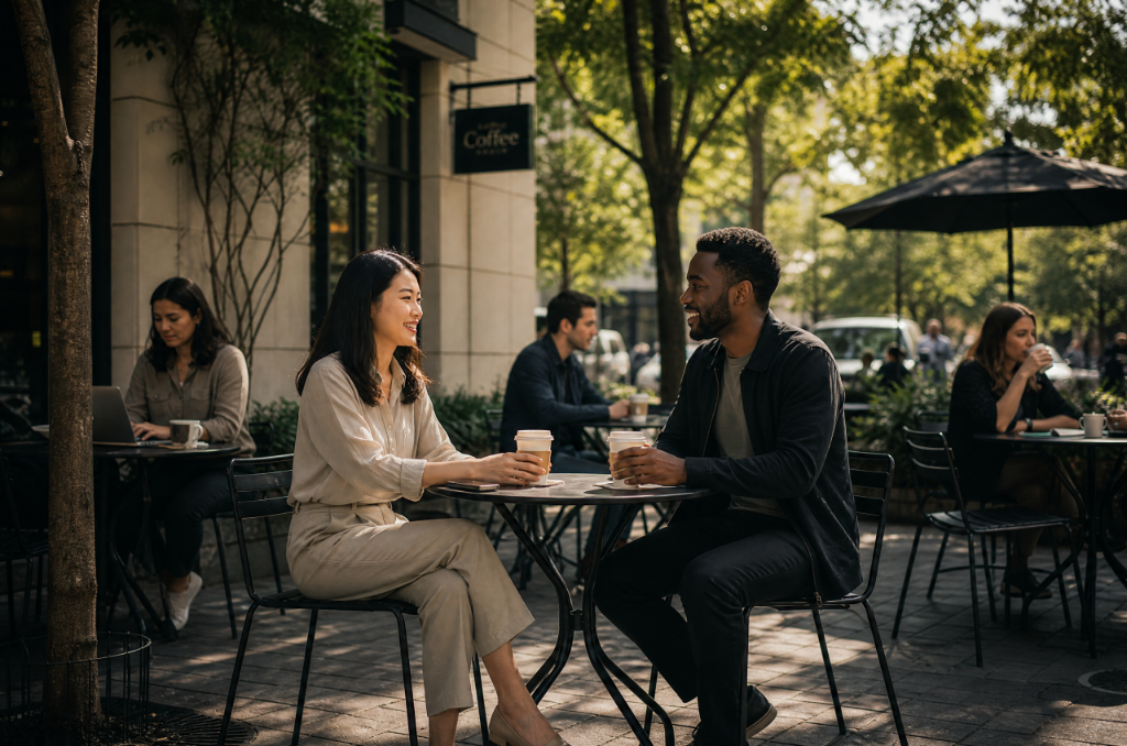 Two people enjoying coffee at a cafe