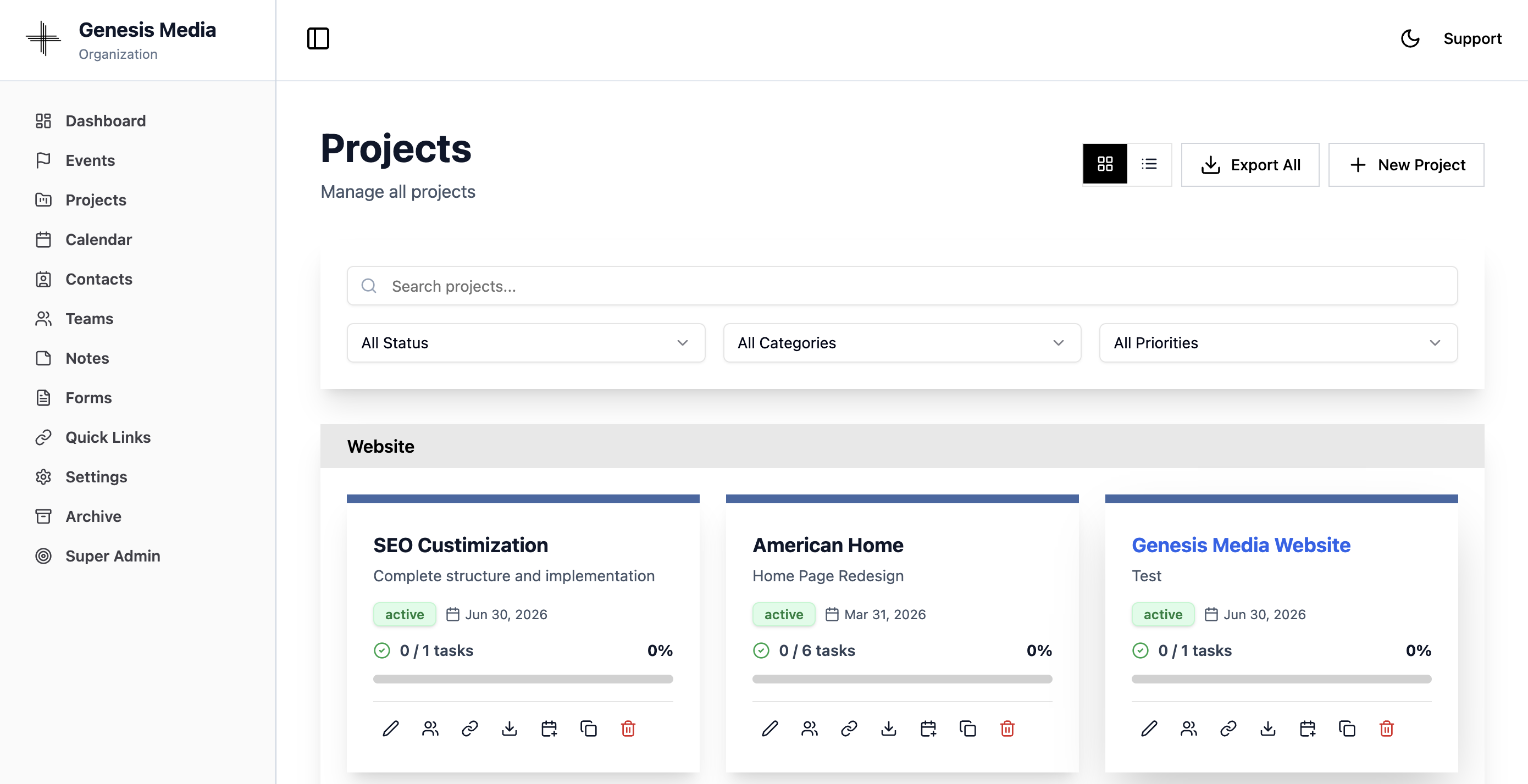 Rich project detail pages