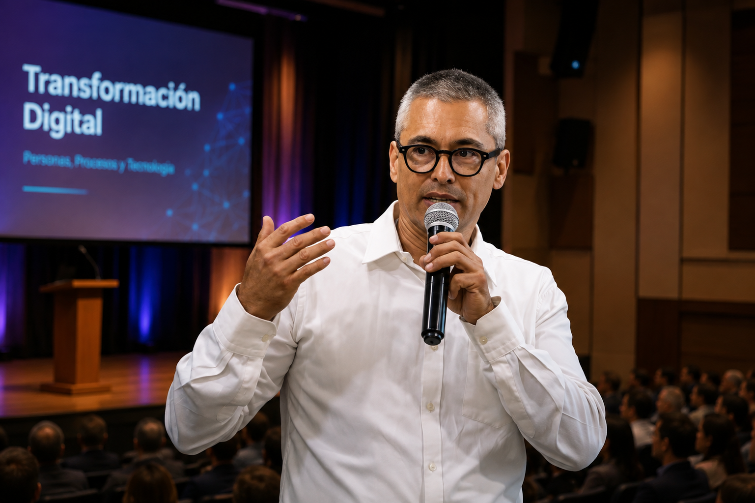 Diego Salazar speaking at Transformación Digital conference
