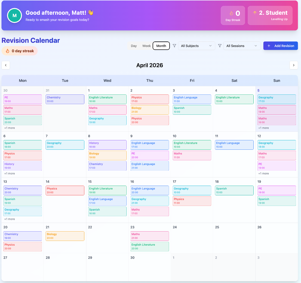 Revision Calendar screenshot