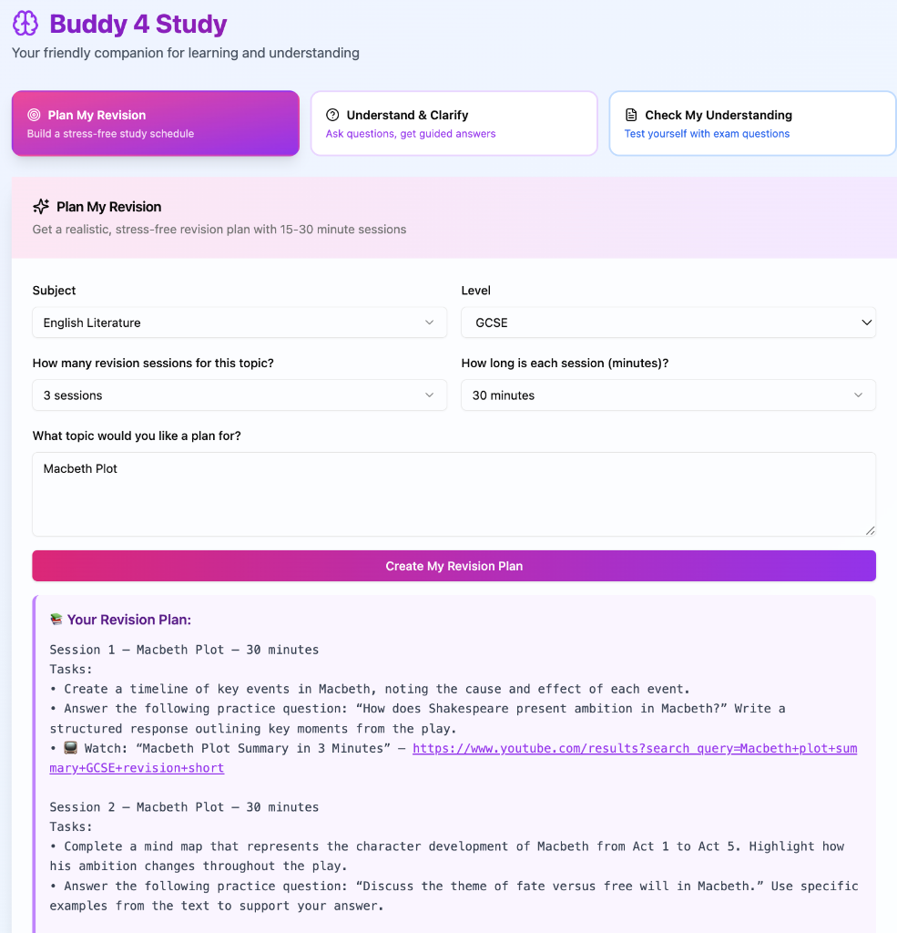 Buddy 4 Study - Plan My Revision screenshot
