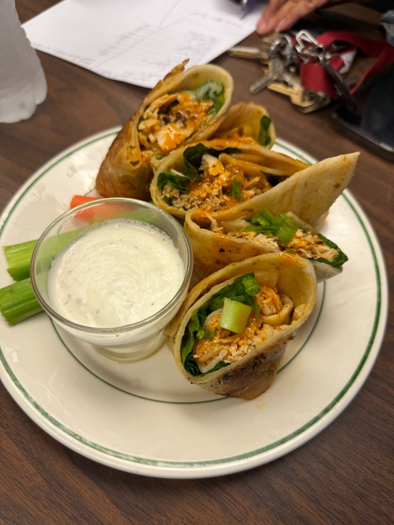 Buffalo chicken wraps plated