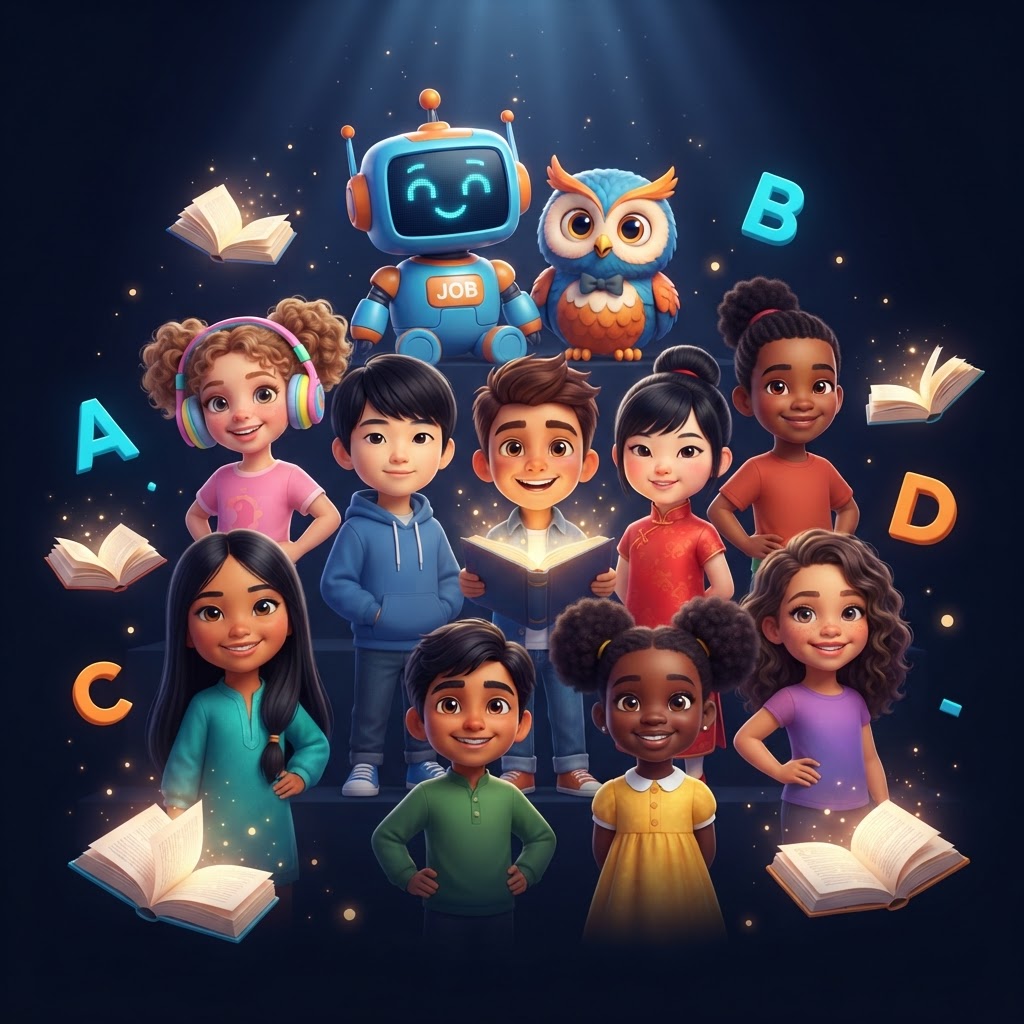 LireSMART — groupe d'élèves et mascottes