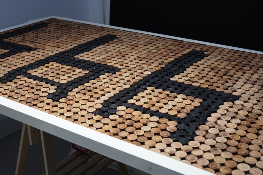 Panel — Framed mosaic on trestle table