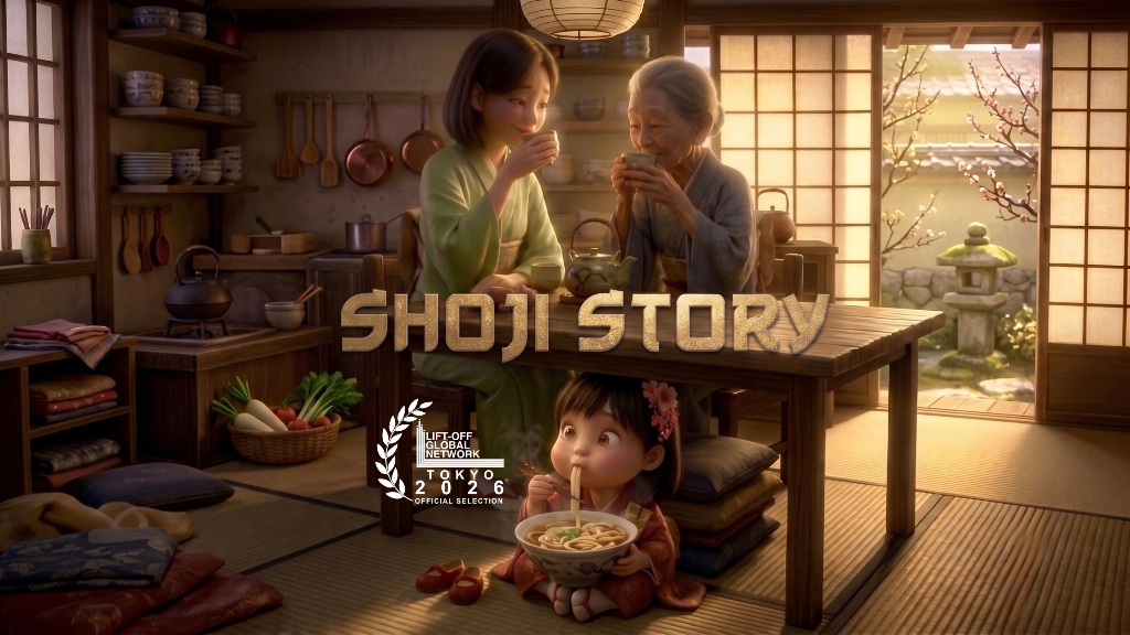 Shoji Story — Mother and daughter by the koi pond
