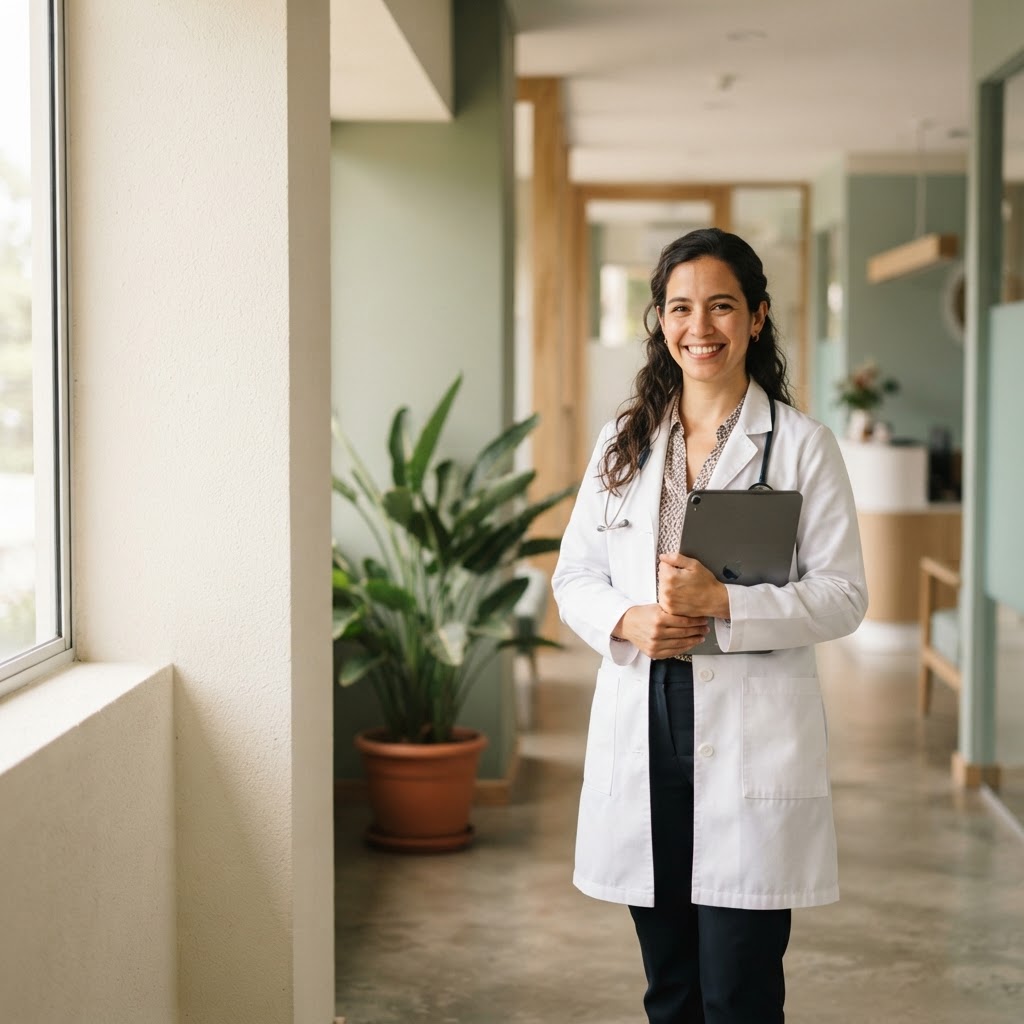 Imagen ilustrativa de una profesional médica en una clínica moderna
