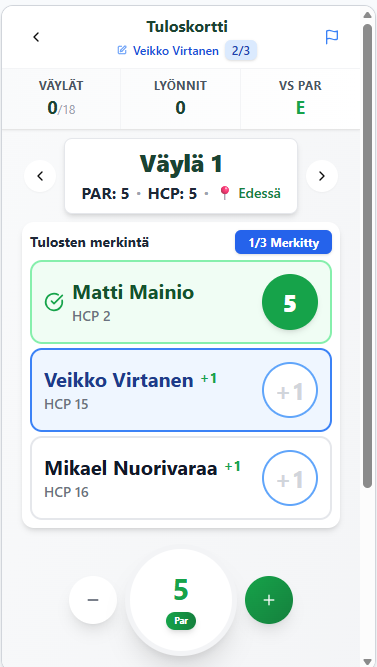 Mobiilituloskortti – valinta siirtyy seuraavaan pelaajaan