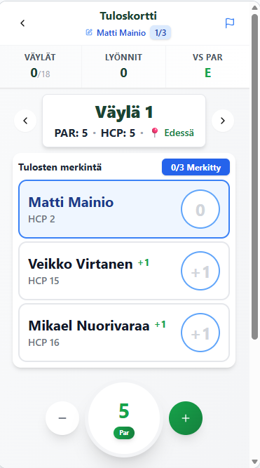 Pelaajien tulosten merkintä