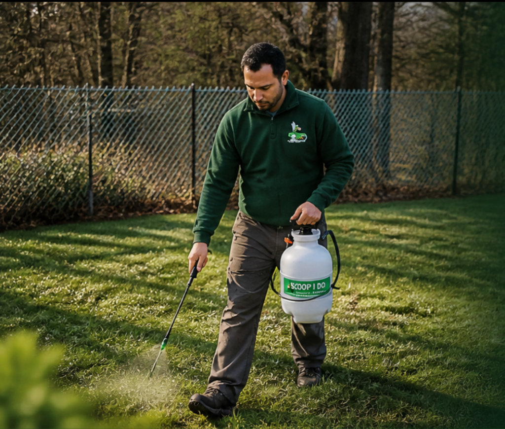 Bio-enzymatic odour treatment being applied to a lawn