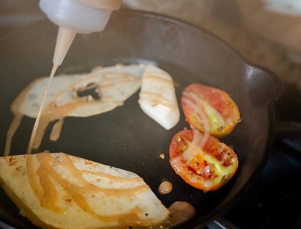 Plating in cast iron skillet