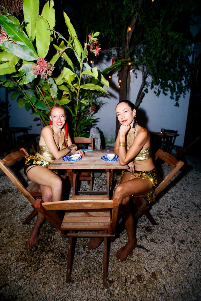 Performers at table
