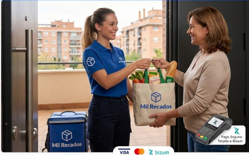 Repartidora de Mil Recados entregando pedido a domicilio