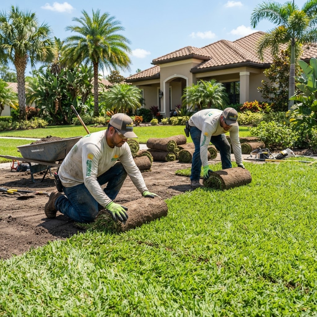 Fresh sod installation in Fort Myers, Florida
