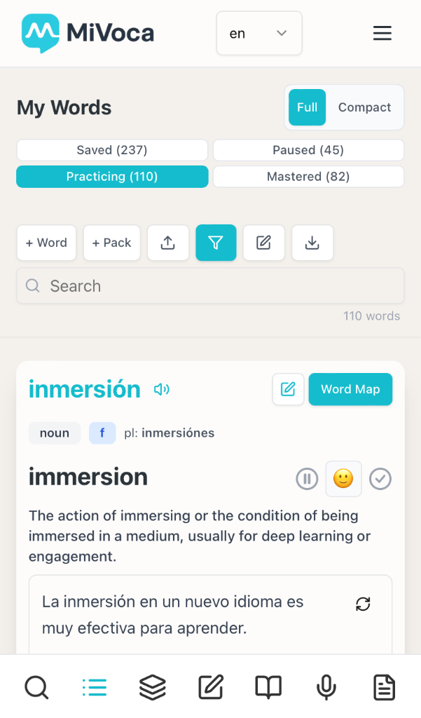 My Words feature