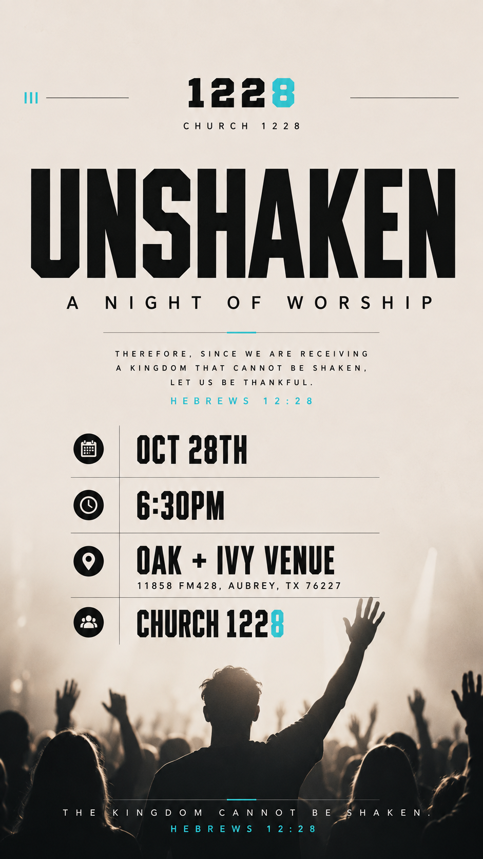 UNSHAKEN — A Night of Worship event flyer