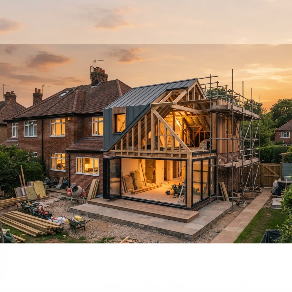 Modern UK house extension under construction