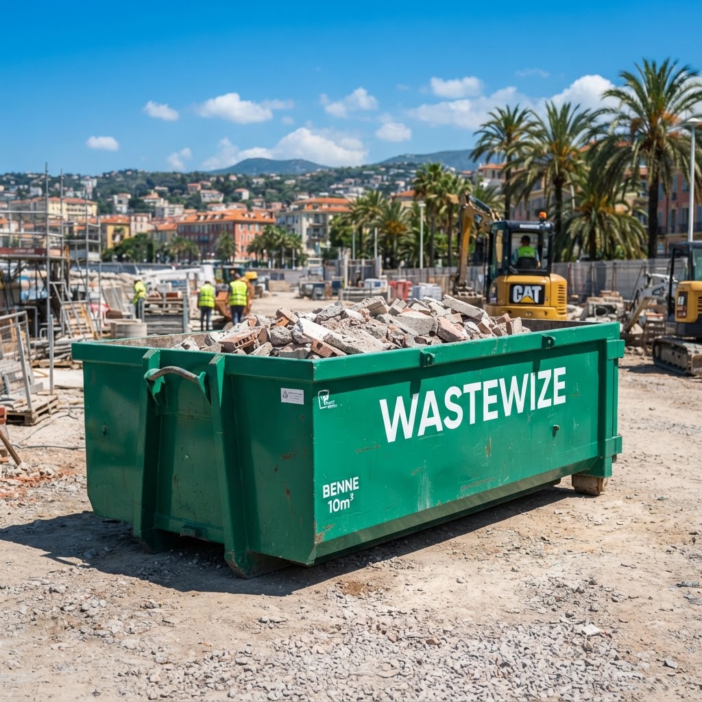 Benne à gravats WasteWize pour chantier à Nice — béton, briques, carrelage