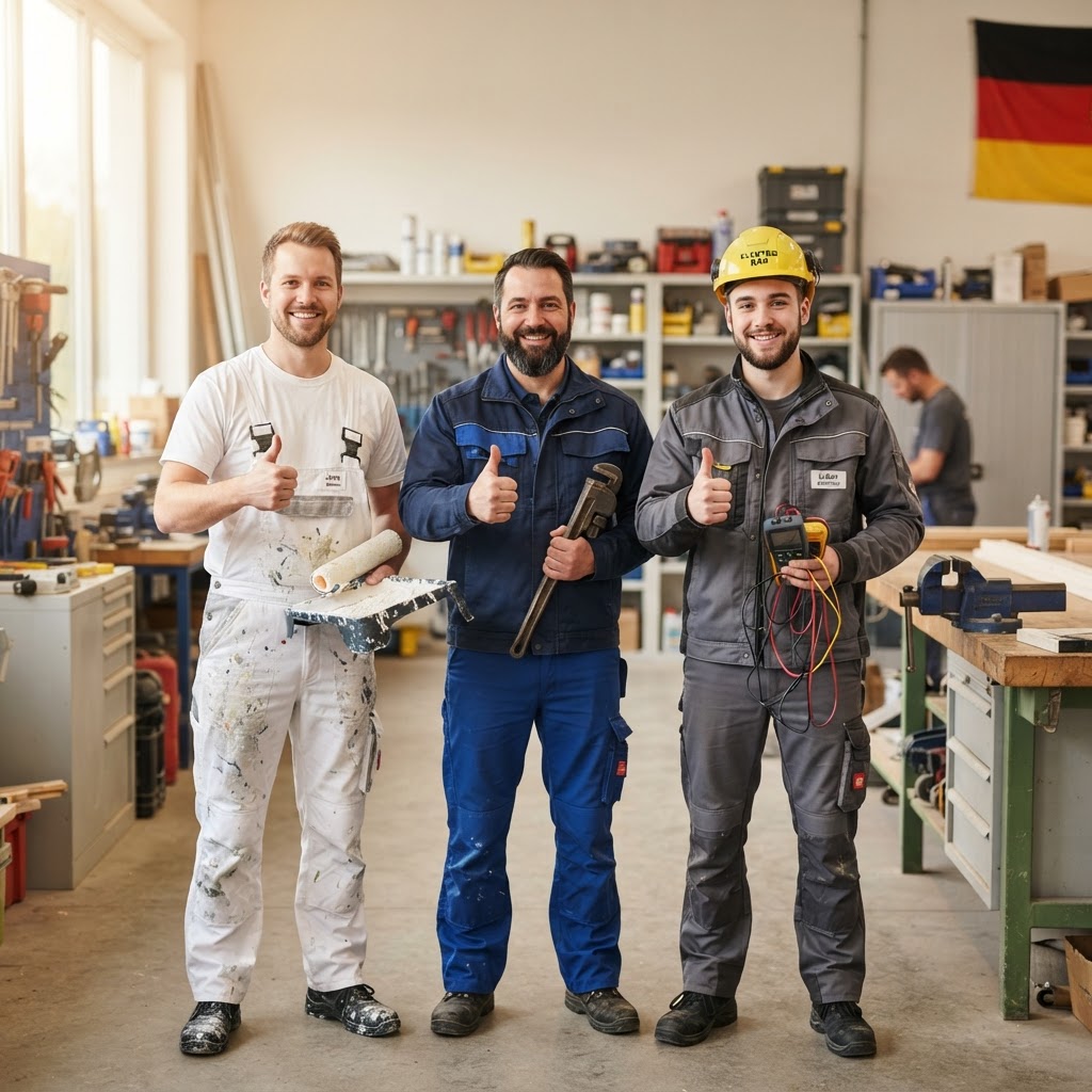 Maler, Klempner und Elektriker geben Daumen hoch – jetzt als Handwerker bei WerkFinder registrieren