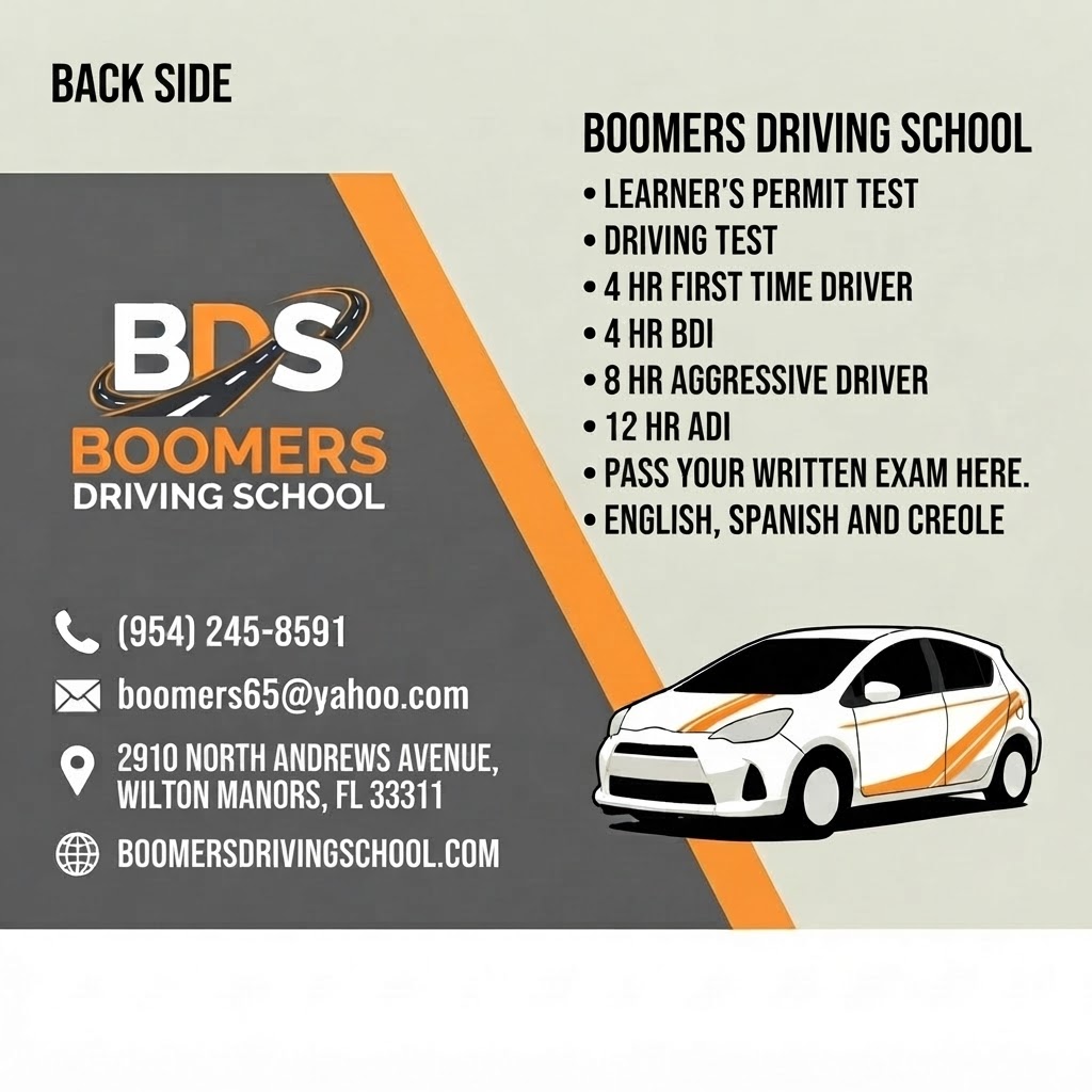 Boomers Driving School business card back