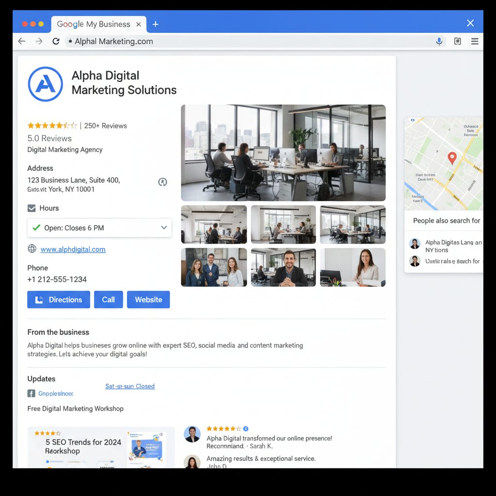 צילום מסך של פרופיל Google My Business מאופטם היטב.