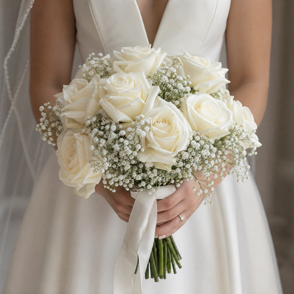 Ivory Rose & Baby's Breath Bouquet