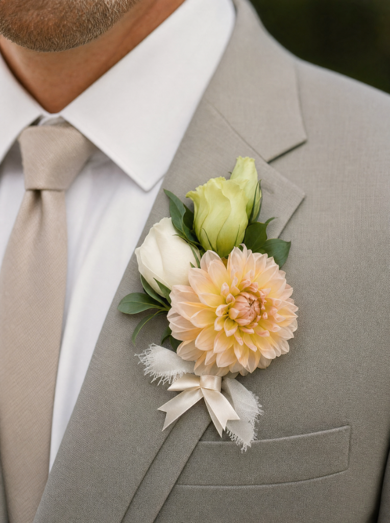Peach Dahlia Buttonhole
