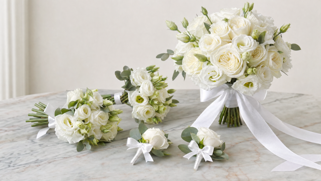White Lisianthus & Garden Rose