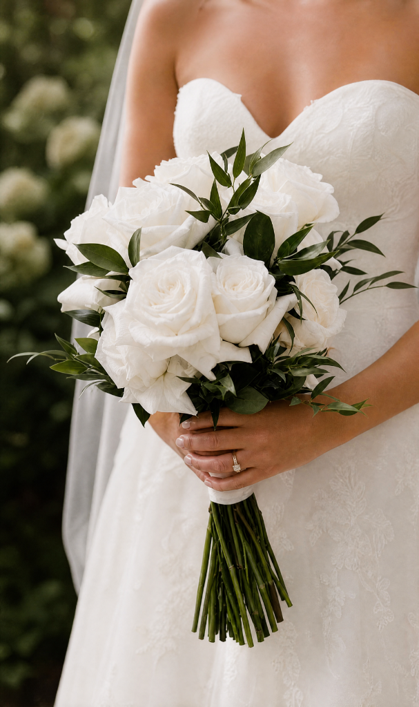 White Rose & Italian Ruscus Bouquet