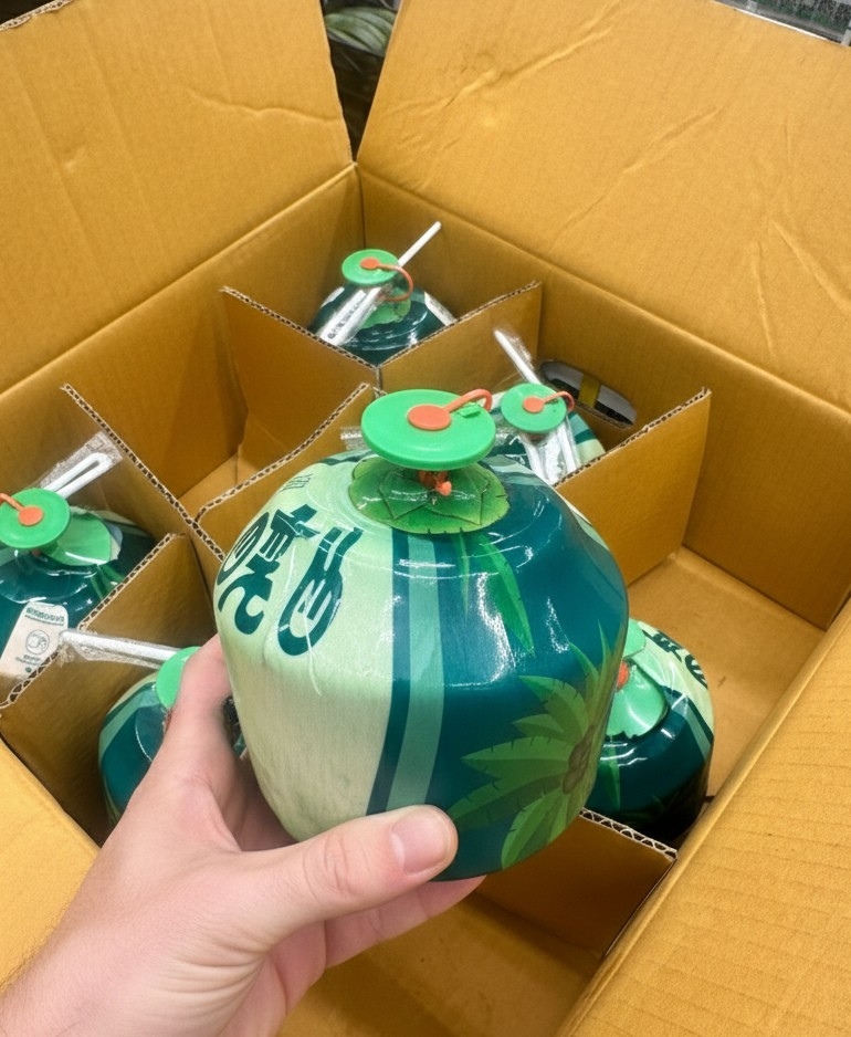 Coco con funda listo para servir — caja de servicio