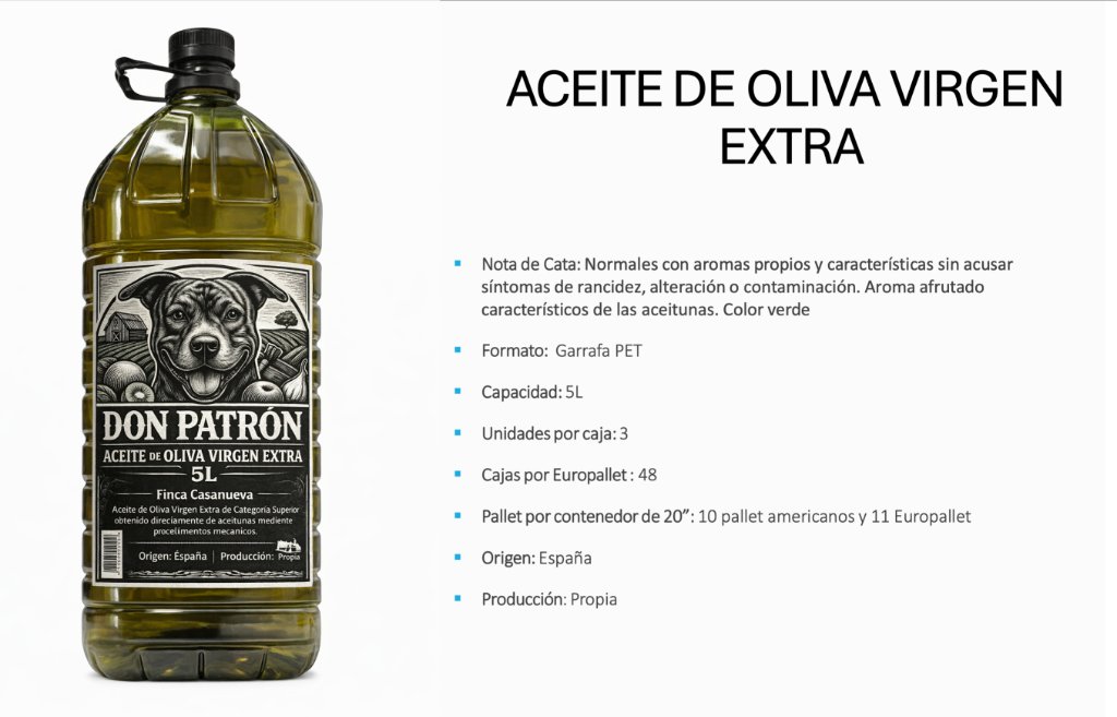 Ficha Aceite de Oliva Virgen Extra Don Patrón
