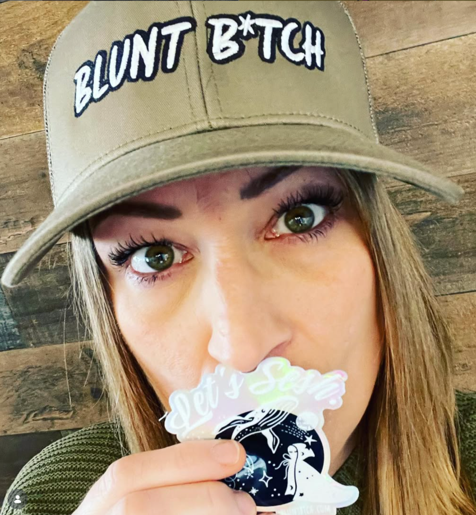 Blunt Bitch trucker hat and let's sesh sticker