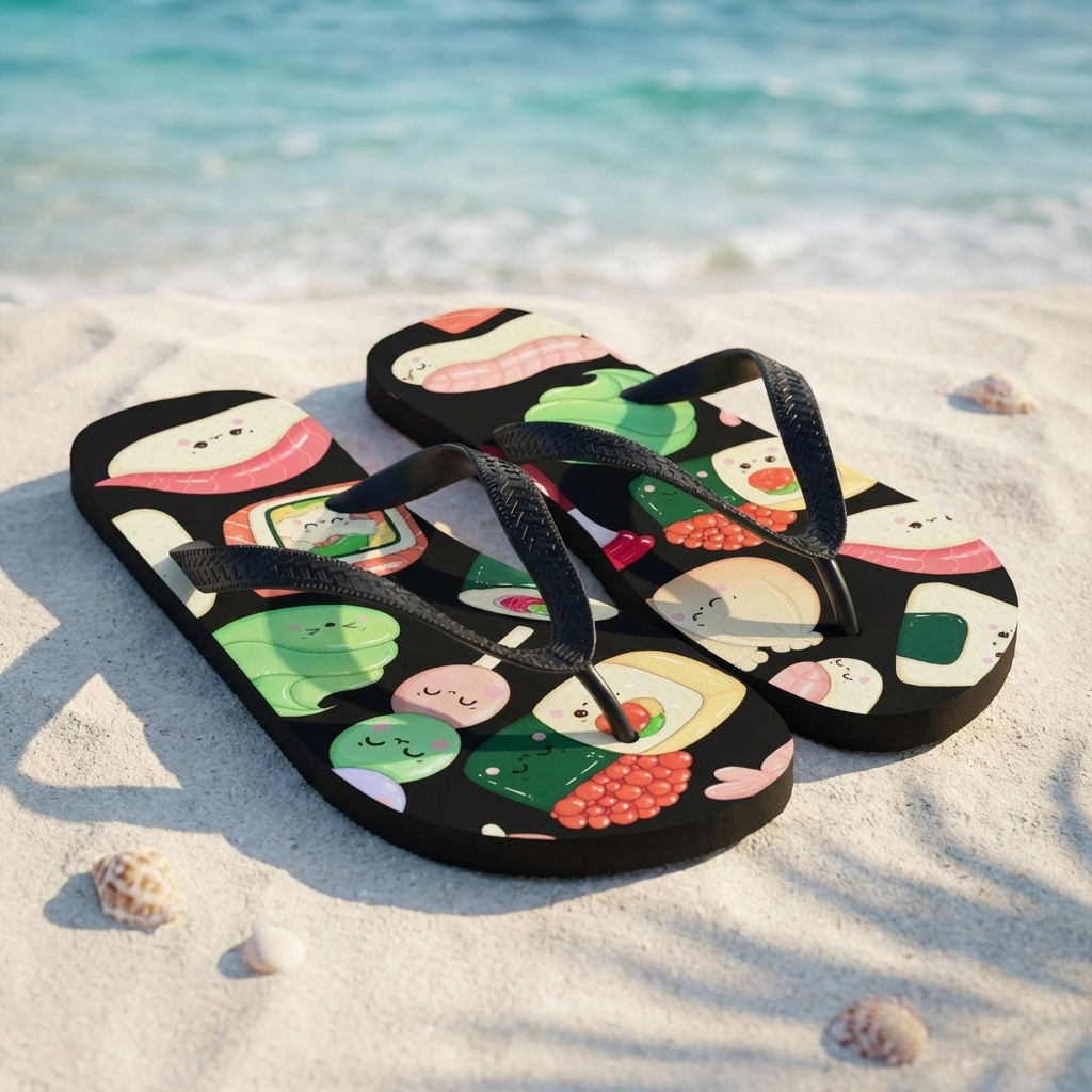 Custom sushi print flip flops design