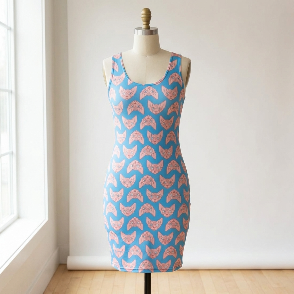 Custom cat print bodycon dress design