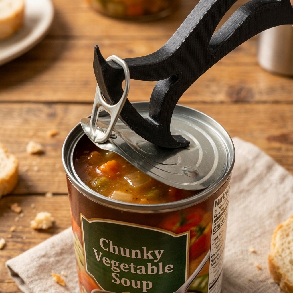 Chunky vegetable soup can opener mockup