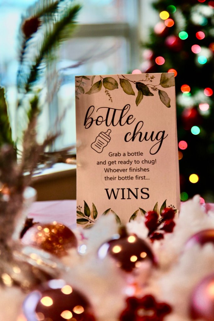 Bottle chug baby shower game sign design