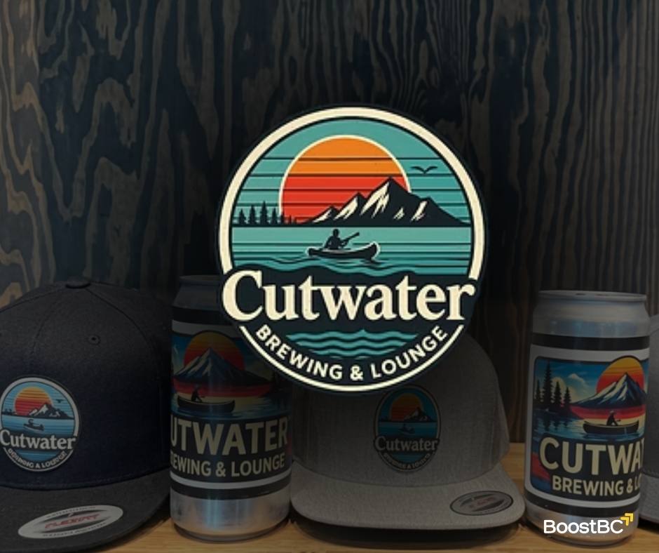 Cutwater Brewing logo on hats and cans