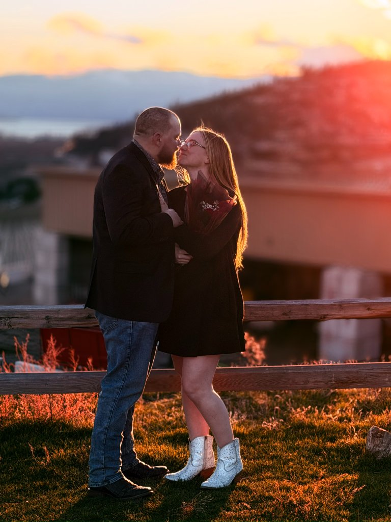 Engagement photo sunset kiss Kelowna