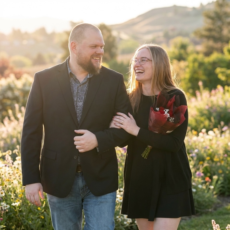 Engagement photo flower garden Kelowna