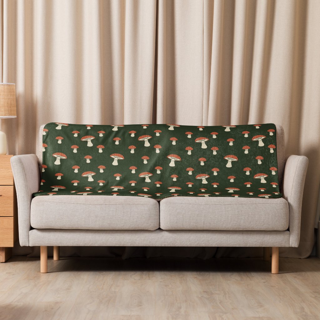 Custom mushroom pattern sherpa blanket