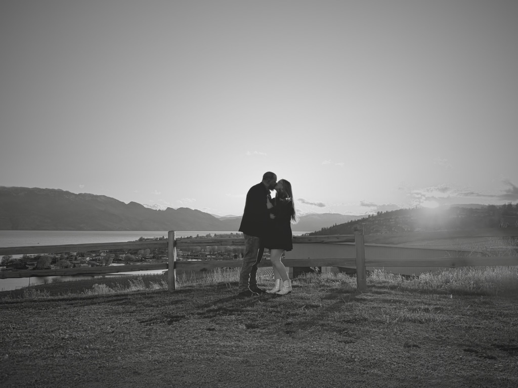 Engagement photo black and white Okanagan