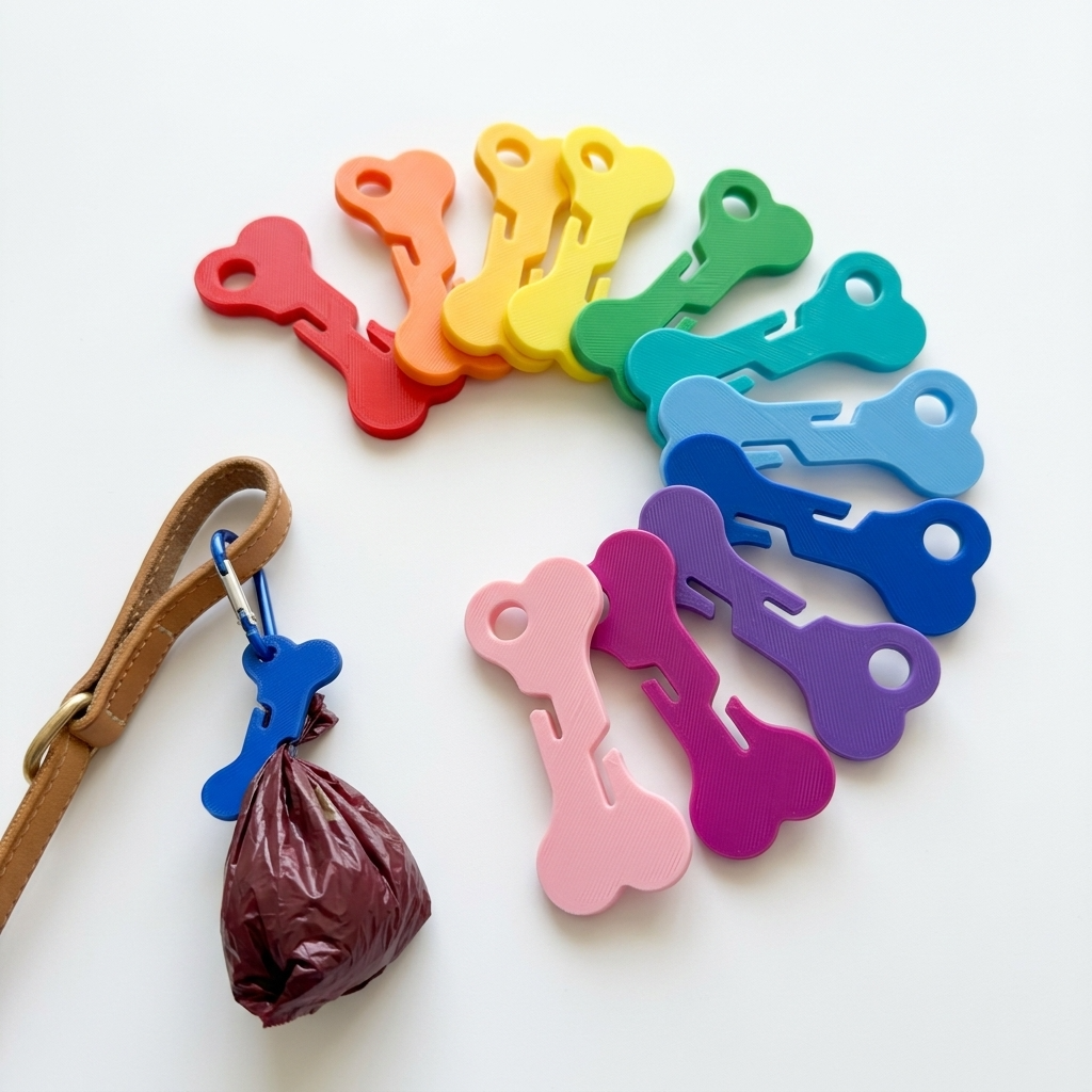 Custom 3D printed bone bag holders on dog leash