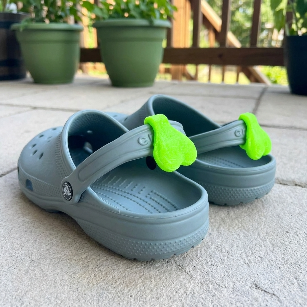 Custom 3D printed croc charms on crocs
